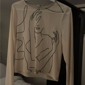 Fashion Nova Cream Graphic Peter Pan Collar Blouse